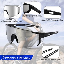 FEISEDY Teenagers Children's Sports Glasses Teens Cycling Glasses UV400 Protection Baseball Sunglasses for Cycling Tennies Outdoor Sports Boys Girls 8-16 Years B0048, Black Frame - Silver Mirrored