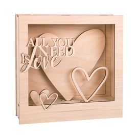 Rayher "All you need is love" wooden building 3D motif frame, FSC mix credit, natural, 24 x 24 x 6.3 cm, 16 pieces, box 1 set, 62887505