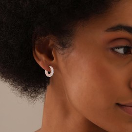 LeCalla 925 Sterling Silver CZ Hoop Earrings 14K Rose-Gold Zirconia Hoop Earrings Hypoallergenic Jewelry Round CZ Small Click-Top Hoop Earring for Women - 20MM