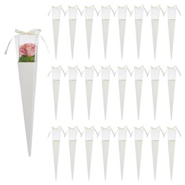 DICOSMETIC 24Pcs Single Rose Sleeves Snow Flower Bags Floral Wrapping Bags Triangle Paper Bouquet Bags Florist Packaging Supplies DIY Flower Gift for Flower Shop Bouquets Packaging