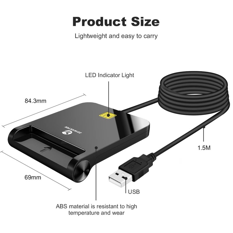 ZOWEETEK CAC Reader Military, CAC Card Reader Military, Smart Card
