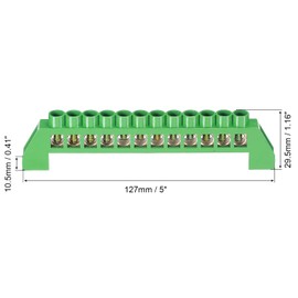 sourcing map Terminal Grounding Bar Screw Block Barrier Brass Strip 12 Positions Green for Electrical Distribution