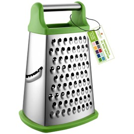 Professional Cheese Grater - Stainless Steel, XL Size, 4 Sides - Perfect Box Grater for Parmesan Cheese, Vegetables, Ginger - Dishwasher Safe - Green