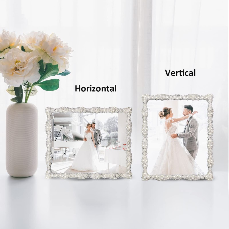 DIKAR 8x10 Picture Frame with Pearl for Wedding, Silver Plated