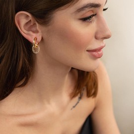 YeGieonr Gold Earrings for Women, Stainless Steel Geometric Pearl Drop Earrings with Shiny Zirconia, Hypoallergenic Fashion Jewellery, Gift for Women and Girls, Stainless Steel, Cubic Zirconia