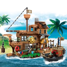 RiceBlock Pirate Ship Building Toys, Pirate Wharf Themed City Store Building Bricks Sets for Boys Age 8-12, 573 Pieces, Ideal for New Year 2024