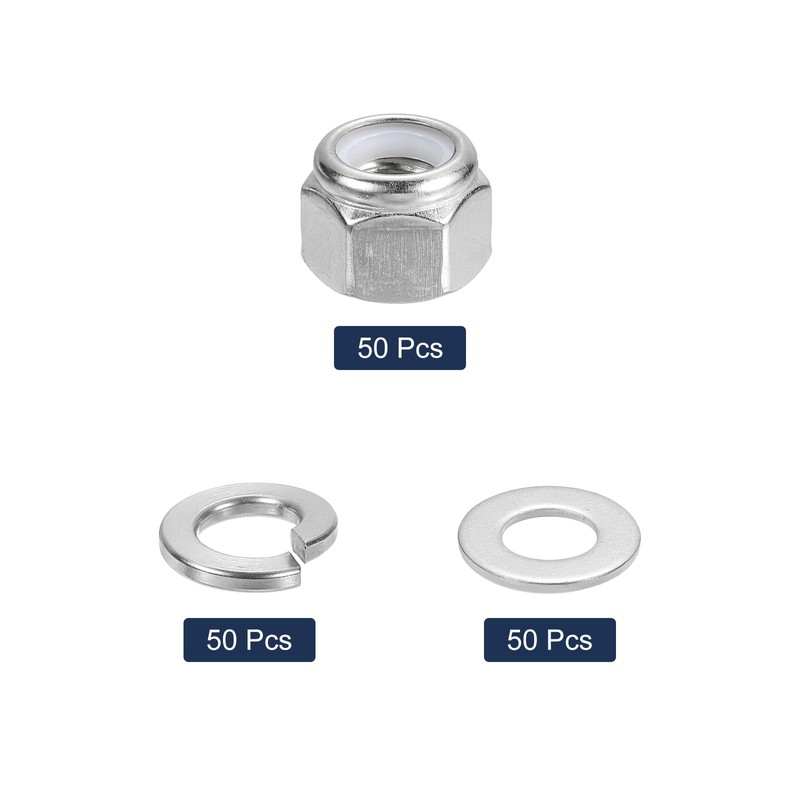 sourcing map 150Pcs 3/8"-16 Nylon Insert Hex Lock Nut Kit,