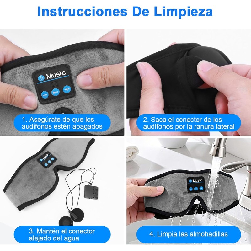 Antifaz para Dormir con Audifonos y Contorno 3D, Blackout y