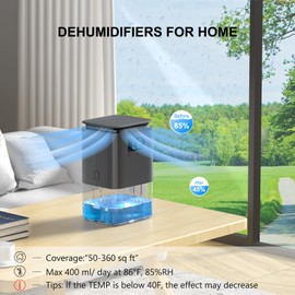 Dehumidifier, HSECPTOW 42 OZ Dehumidifier for Home, Quiet Small Dehumidifiers for Bedroom(360 sq.ft) Bathroom Closet with Auto Shut Off, 7 Colors Light (Gray)