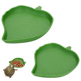 Molain Pack of 2 Leaf Reptiles Food Water Bowl Reptiles Turtle Feeding Bowl Flat Drinking Bowl Water Bowl for Lizards, Hamsters, Snakes 2 Sizes