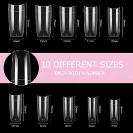 Nail Capsules 500 Pieces Acrylic False Nails Clear American Nails with Storage Case for Studio and DIY Nail Art at Home 10 Sizes