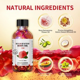 Rose Body Oil 4.06 FL OZ – Hydrating & Nourishing Massage Oil for Dry Skin – Vegan Natural Handmade Skincare with Rose & Plant Oils for Relaxation and Daily Moisturizing