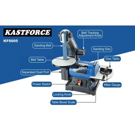 KASTFORCE Professional Belt Disc Sander, 1 inch x 30 inch Belt Sander and 5 inch Disc Sander, Belt Sander for Woodworking with 1/3 HP Low Noise Induction Brushless Motor, Zirconia Abrasive, KF6005
