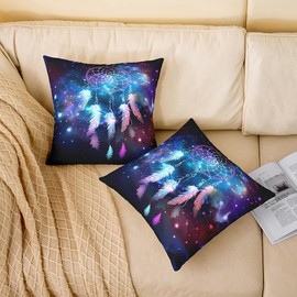 jejeloiu Dreamcatcher Pillow Covers 16x16 Set of 2 Boho Dream Catcher Decor Decorative Throw Pillow Covers Cases Home Decor Bohemian Style Purple Blue Cushion Case for Couch Sofa Outdoor