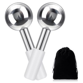 Baderke 2 Pcs Ice Globes for Facials Stainless Steel Cooling Globes Unbreakable Cooling Roller for Women Ice Balls Cryo Sticks for Face Skin Care for Dark Circles, Puffiness (Silver (white Handle))