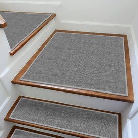 GOYLSER Rubber Stair Landing Rug Grey, Non Slip Stair Matching Rug for Wooden Steps Indoor Gray, Square Stair Matching Mat with Anti Skid Rubber Backed, 31"x31"