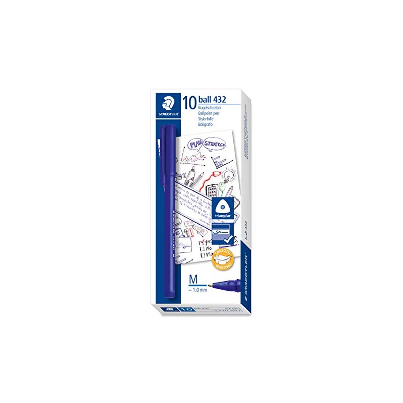 Staedtler 432 35M-3 Rainbow Ballpoint Pen, Medium, Blue, 10 Count