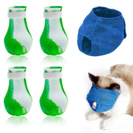 Cat Muzzle and Boots Cat Muzzle for Grooming Cat Claw Covers with Adjustable Hood Breathable Anti Bite Air Muzzles Silicone Anti-Scratch Boots Paw Protector for Bathing