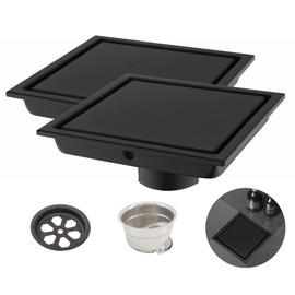 MORNWELL 2PCS Drenaje de Piso,SUS304 Acero Inoxidable Anti-Olor Drenaje de Ducha Inserto Rejilla de desagüe,Coladera Antiolores para Baño Regadera Cocina Garaje Sótano (11X11, Negro)