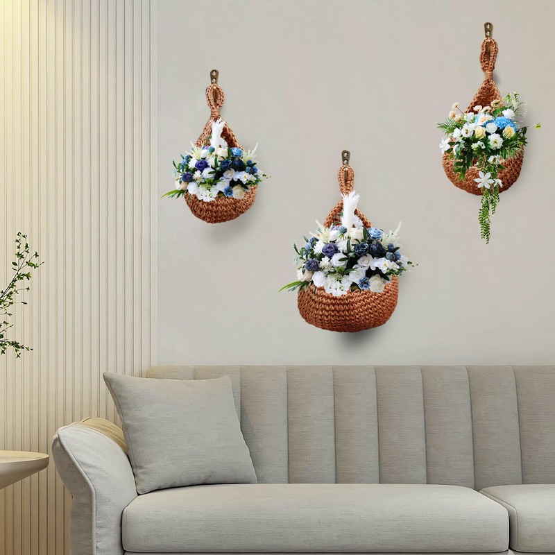 Teardrop Fruit Vegetable Baskets for kitchen, Boho Handwoven Wall Jute