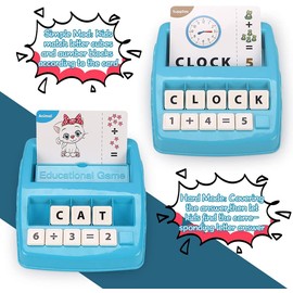 KaeKid Kids Learning Toys for 3 4 5 6 7 8 Year Olds, Matching Letter Spelling Games with 32 Flash Cards, Math Learning Preschool Educational Game, Birthday Boys Girls (Blue, Uppercase)