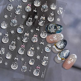 Laser Crystal Ball Christmas Nail Stickers Winter Snow Globe Christmas Nail Art Stickers Christmas Nail Decals for Nail Art Supplies Snowglobe Snowflake Christmas Nails Stickers Xmas Nail Sticker