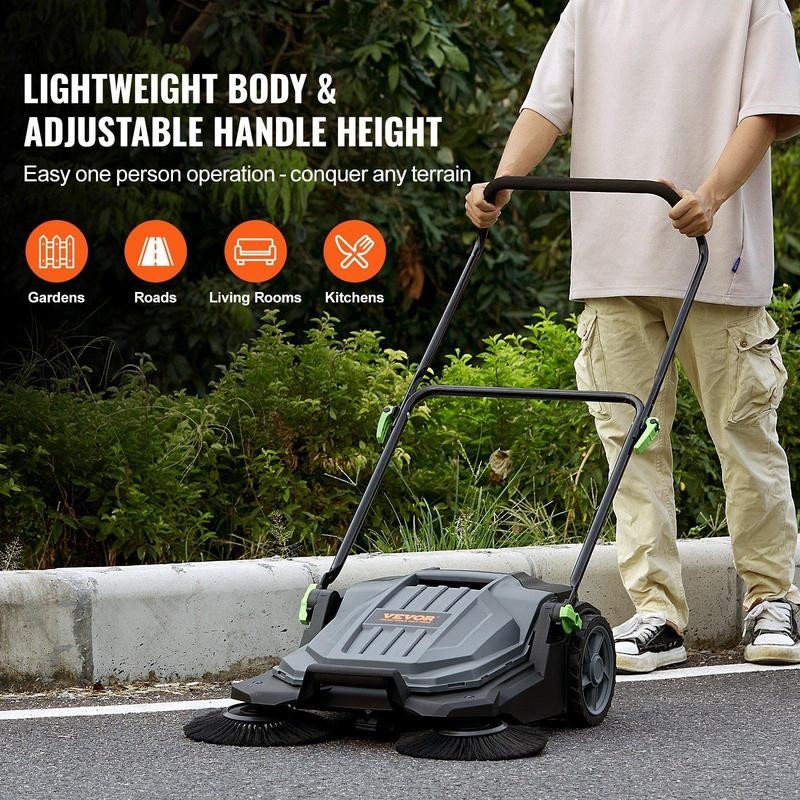 VEVOR Walk-behind Hand Push Floor Sweeper, 25.6" Sweeping Width Floor