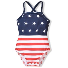 Aalizzwell Toddler Baby Girls One Piece 4th of July Swimsuit American Flag Bathing Suit Adjustable Independence Day Swimwear Patriotic Beach Wear 18-24 Months Star and Stripes