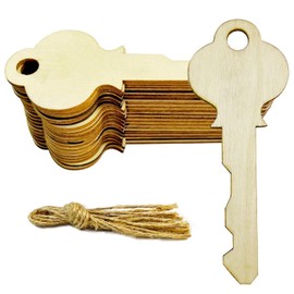 30pcs Key Wood DIY Crafts Cutouts Blank Wooden Key Shaped Hanging Ornaments Gift Tags with Hole for Wedding Birthday Party Home Decoration