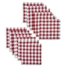 Solino Home 6" Burgundy Linen Cocktail Napkins Set of 12 – 100% Pure Linen Cloth Napkins for Fall, Autumn, Thanksgiving – Gingham Check
