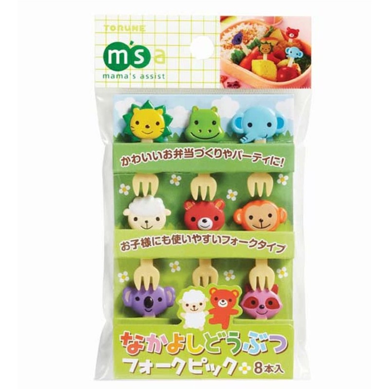 Torune P-3547 Fork Picks, Nakayoshi Animals, 8 Pieces, Lunch Pick