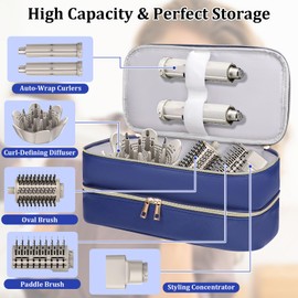 Sambois Travel Carrying Case for Shark Flex Style, Double Layer Storage Case for Shark SpeedStyle Hair Dryer Attachments, Waterproof PU Leather Organizer Bag for Shark Flexstyle Airwrap Styler (Blue)