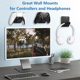 Soportes para driver de pared, paquete de 3 soportes de pared con almohadillas para orejas antideslizantes, soporte de auriculares premium para controladores y auriculares, color negro