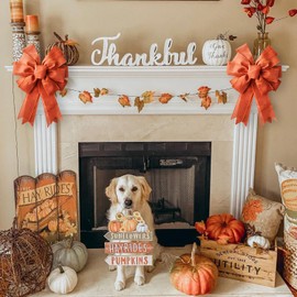 Large Fall Bow Wreath Thanksgiving Decor Buffalo Bows for Indoor Outdoor Orange Wreath Holiday Fall Decorations and All Kinds of Holiday Backdrops Decorations… (1, Orange)