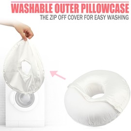 BNRendles Satin Ear Piercing Pillow Removable Cover for Side Sleepers Ear Pain Luxury Cnh Silky Ear Pillow with Holes Washable Side Sleeping Pillows Support Head Ivory