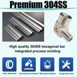 2pcs 90 Degree Street Elbow, 304 Stainless Steel Forged Barstock Street Elbow Adapter, Heavy Duty 5800PSI 1/2" NPT Female x 1/2" NPT Male Pipe Fitting Connecto (1/2" MNPT x 1/2" FNPT)