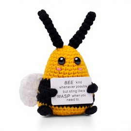 AWARDSEN Positive Crochet Bee, Mini Funny Emotional Support Animals with Positive Card Bee Gifts Teachers Appreciation Gifts Birthday for Him Her Party Home Decoration