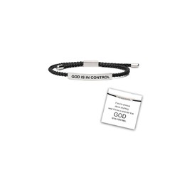 Lyfange Gold is in Control Bracelet for Men Women Adjustable Braided Stainless Steel Bracelet Engraving Inspirational Christian Faith Bracelets Christmas Birthday Gifts Jewelry (silver&black rope)