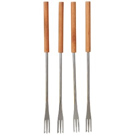 Kuhn Rikon 32099 - Forchette per fonduta di Formaggio/Carne, in Legno di ciliegio, 4 Pezzi