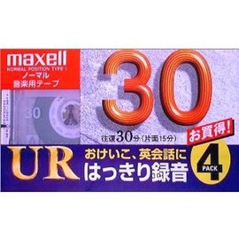 maxell UR-30L 4P Cassette Tape for Recording, Normal/Type1, 30 Minutes, 4 Rolls
