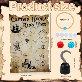 Leitee 19 Pcs Captain Hook Ring Toss Game Pirate Party Toss Game for Kid with Dice Rope Rings Foam Tapes for Family Outdoor Yard Sport Party Accessories