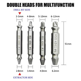 XFS Damaged Screw Extractor Set, 4 PCS HSS DIY Hand Tools Gadgets for Men, Bolt Extractor Stud Screw Remover, Power Tool Accessories DSE-4