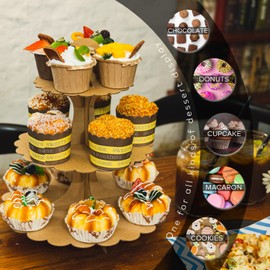 Humlindo - Paquete de 2 soportes para cupcakes de 3 niveles, torre de magdalenas, soporte para magdalenas, soporte para magdalenas, soporte para tartas de cartón, soporte para cupcakes, para fiestas, (papel café)