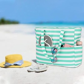 LOIDOU Large Beach Bag, Women's Shoulder Bag with Zip, Tote Bag, Waterproof, Sandproof, Shopper Shoulder Bags, Handbag Gym, Swimming Pool with Wet Compartment, Travel, Pool, Swim, Casual