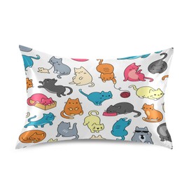 Blueangle Color Cartoon Cat Satin Pillowcase for Hair and Skin Silk Pillowcase, Standard Size(20x26 inches) - Slip Cooling Satin Pillow Covers with Envelope Closure