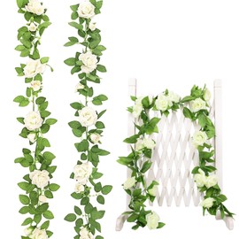 Flower Garland Decoration, 2 Pack White Artificial Flowers Garlands, 220cm Long Artificial Flowers Garlands for Wedding, Party, Home, Garden, Office, and Festival Decorations