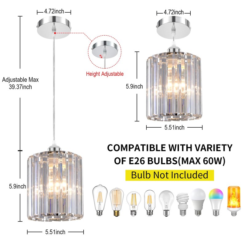 TISLYCO Crystal Pendant Lights - Kitchen Island Lighting, Mini Crystal