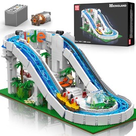 Mould King 11021 Water Slide Park Building Sets, Dynamic Water Slides Model with Roller Coaster, 2088+ Pieces Amusement Park Diorama, STEM Construction Toy Educational Gift for Adults & Teens