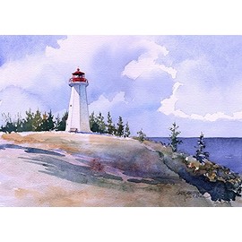 Cape George Lighthouse, St. George’s Bay, Nova Scotia, Canada. James Mann Watercolor Prints