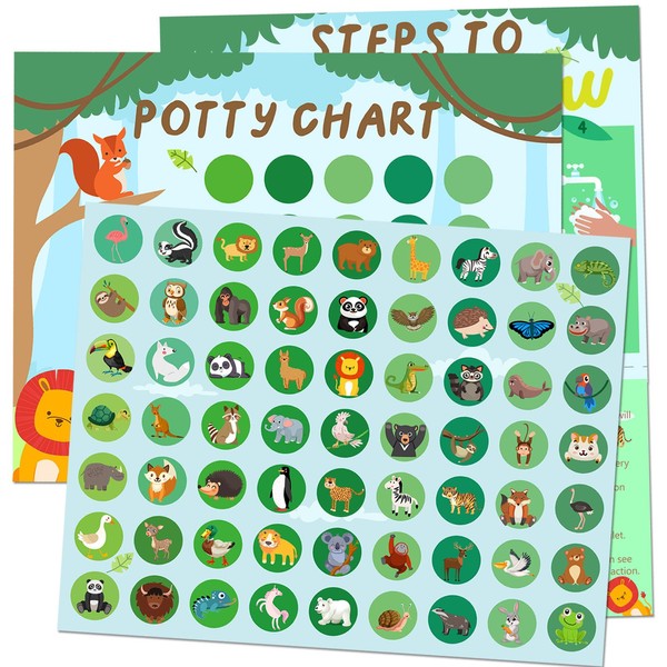 Animal Potty Training Chart 10 Pieces Potty Chart with 252 Pieces Animal Reward Stickers for Toilet Training Toddlers Boys Girls